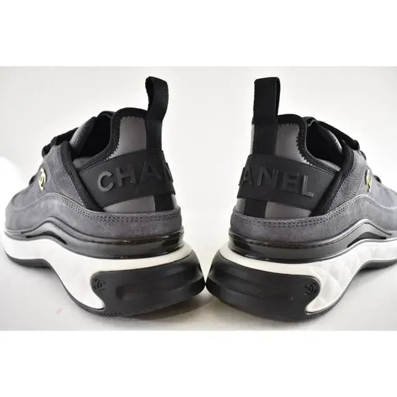 Chanel 23K Grey Suede Black White CC Logo Lace Up Low Top Trainer Sneaker 39.5 - Picture 14 of 15